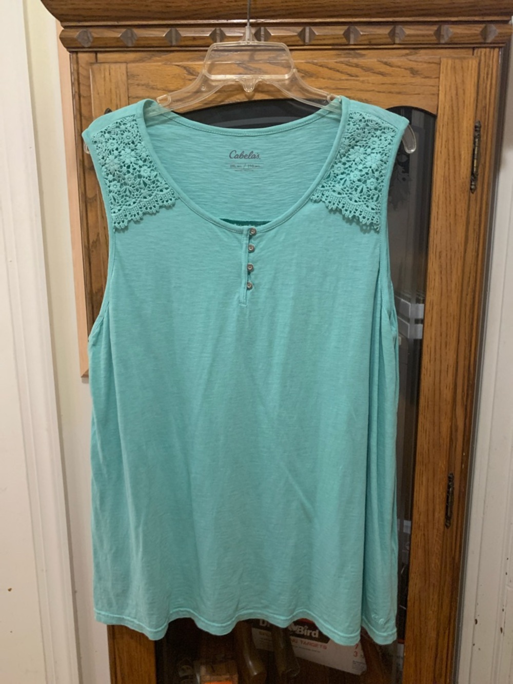 Cabela's Women's Seafoam Crochet Shoulder Henley Tank